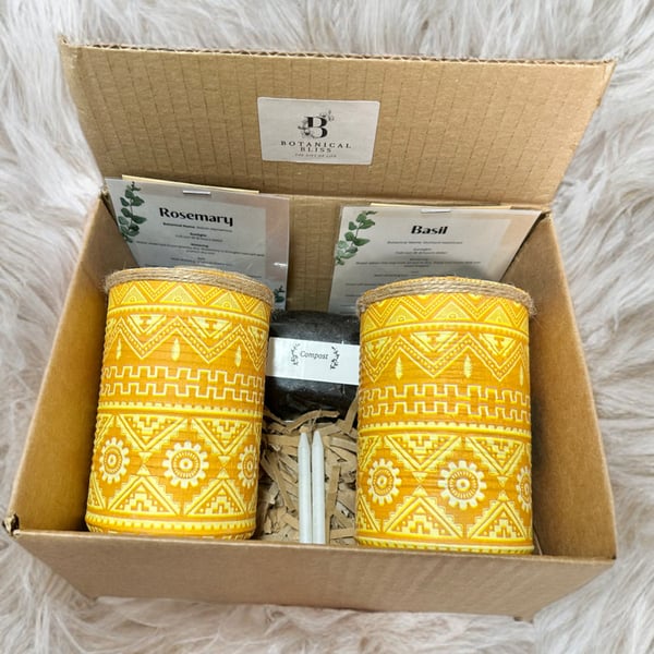Boho Aztec Tribal Eco-Friendly Herb Garden Gift Set. Limited Edition