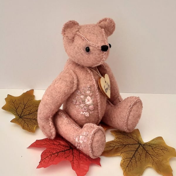 One of a kind teddy bear, small hand embroidered bear by Bearlescent