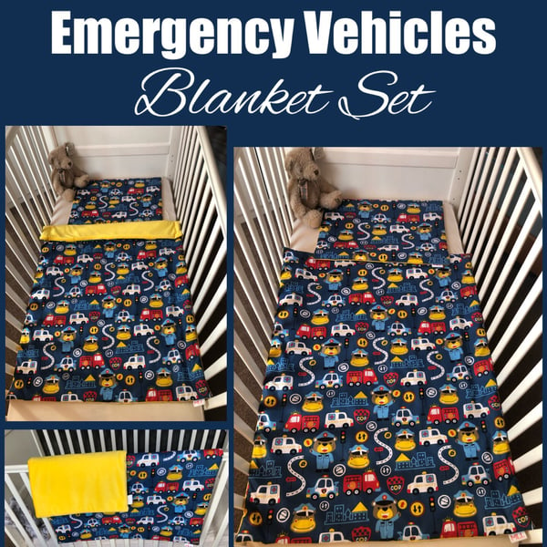 Police Animals & Emergency Vehicles with Yellow Baby Blanket Sets