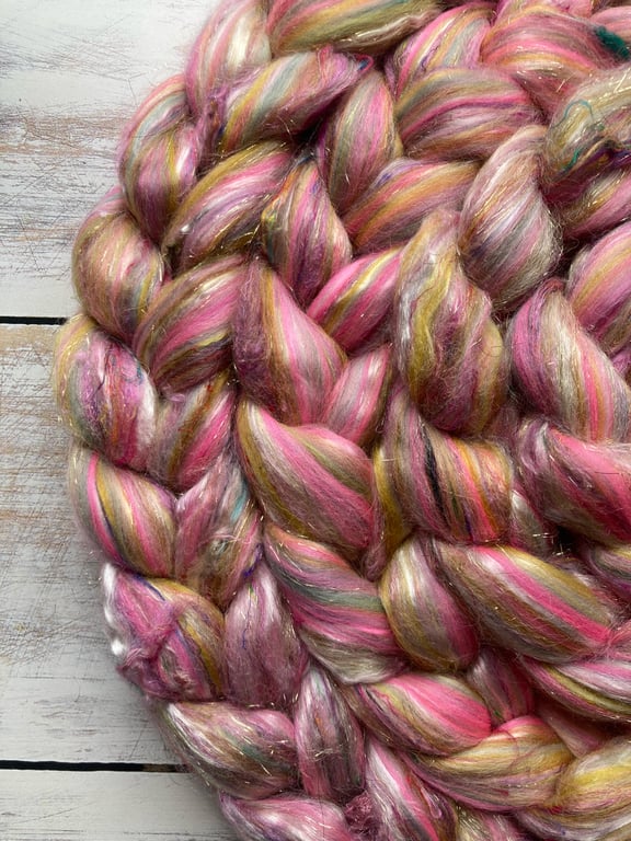 Merino sparkle blend spinning fibre 100g Pinky Winky