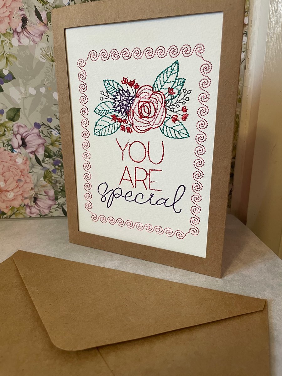 Handmade embroidered greetings card 
