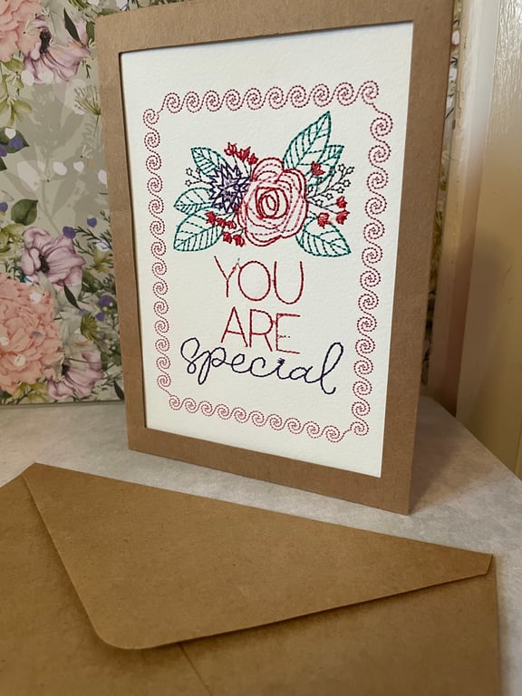 Handmade embroidered greetings card 