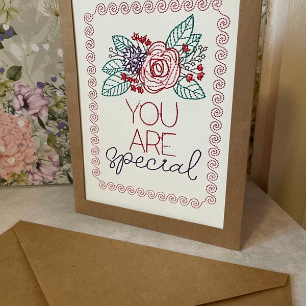 Handmade embroidered greetings card 