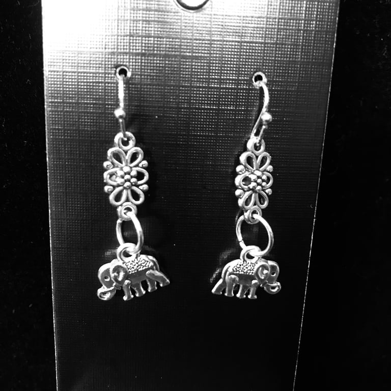 Boho Earrings featuring elephants, Silver Plated