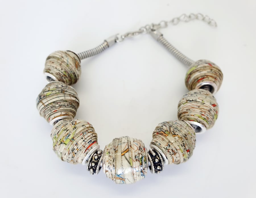 Paper beaded bracelet made from an old map of Oxford 
