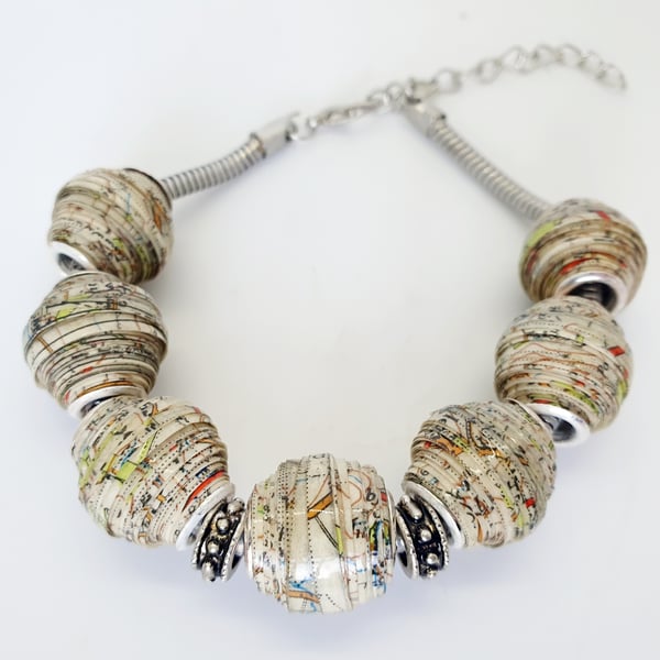 Paper beaded bracelet made from an old map of Oxford 
