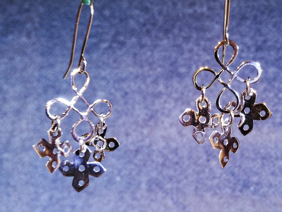 Sterling silver snowflake chandelier earrings