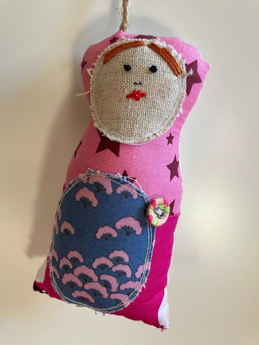 Decorative mini hanging doll hand made in Devon - Clementine 