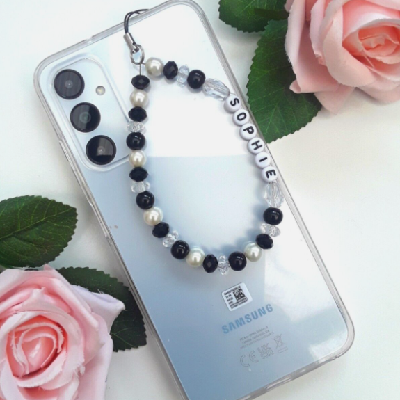 Handmade personalised beaded phone strap, Personalised beaded phone charm