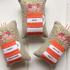 Orange and white personalised lavender bag with hand embroidered flowers