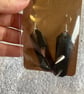 Pair Black Leather Earrings with .75 inch length Silver Spikes - Image 6
