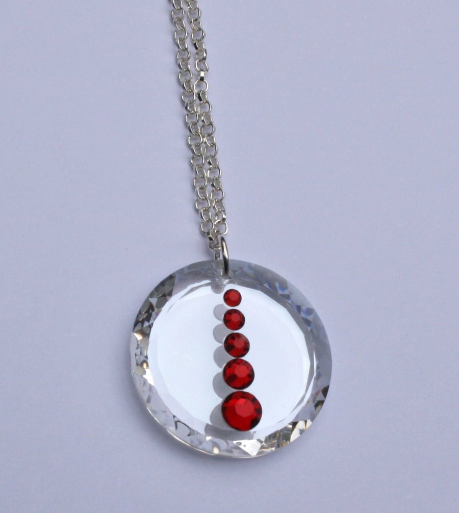 Red circular necklace Clear Swarovski crystal element free gift box
