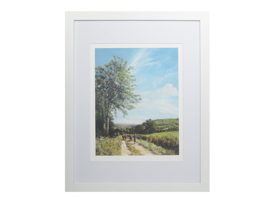 COUNTRYSIDE Art Print-Cows On The Lane-Mother's Day Gift-Giclee 10x8 Wood Frame