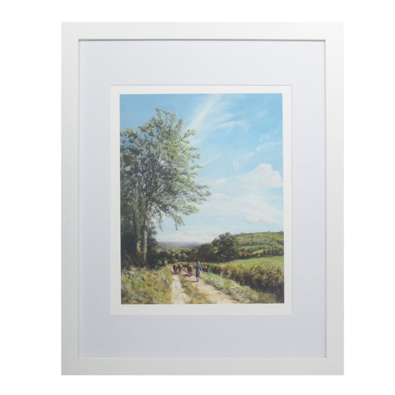 COUNTRYSIDE Art Print-Cows On The Lane-Mother's Day Gift-Giclee 10x8 Wood Frame