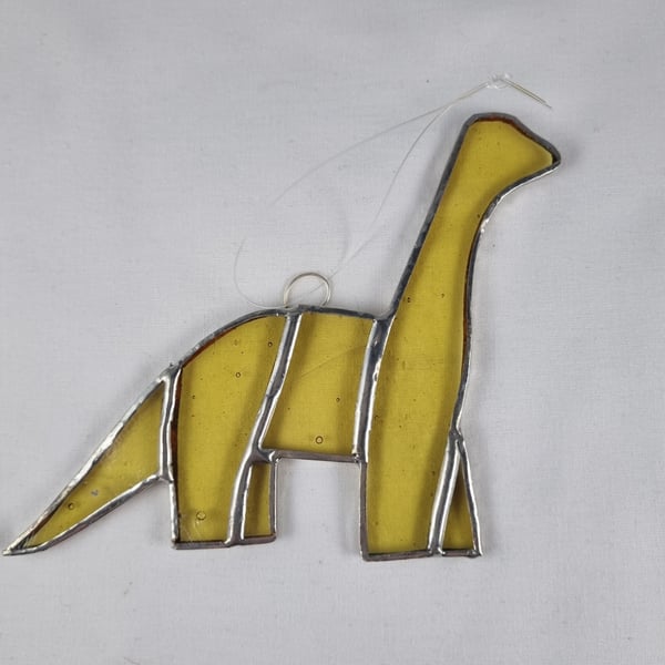 546 Stained Glass yellow Diplodocus - handmade hanging decoration.