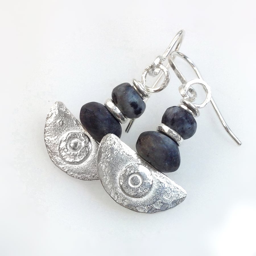 Silver and black labradorite Ulu blade earrings