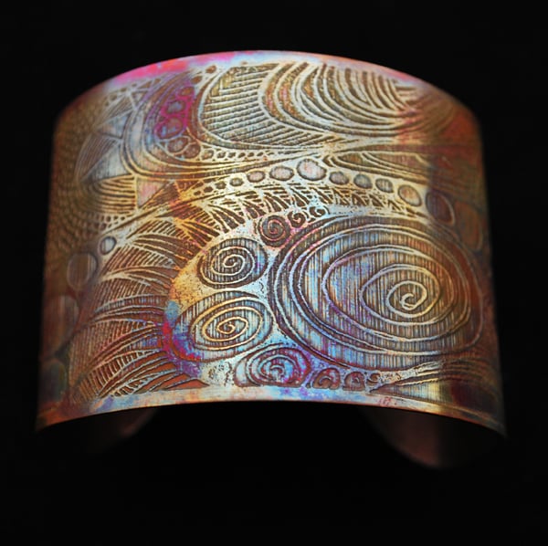 Coloured copper pattern cuff - large