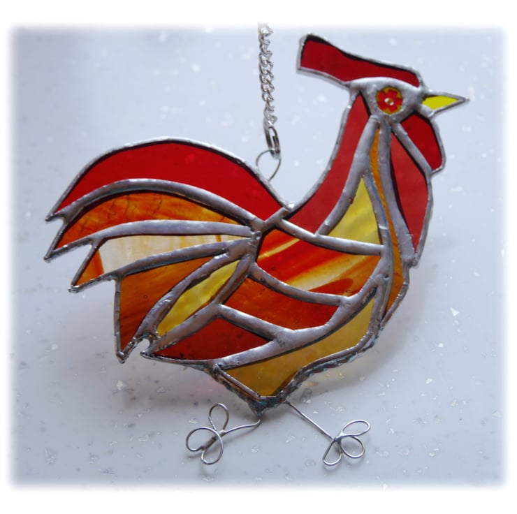 Cockerel Suncatcher Stained Glass chicken 028 Folksy