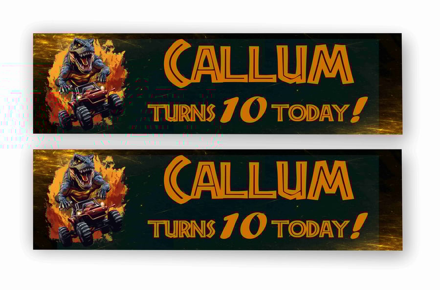 Personalised Birthday Banner Dinosaur on a Monster Truck Design for Birthdays