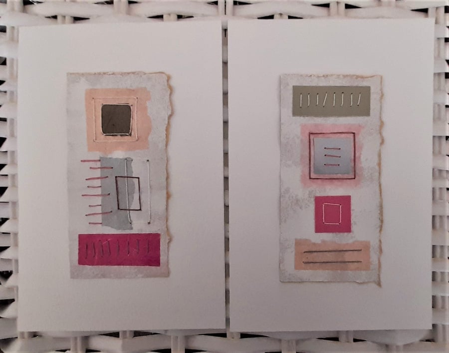 Colourful Combinations Grey Pink Handstitched Geometric Art Pictures