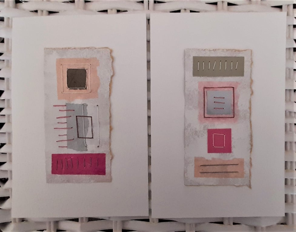 Colourful Combinations Grey Pink Handstitched Geometric Art Pictures