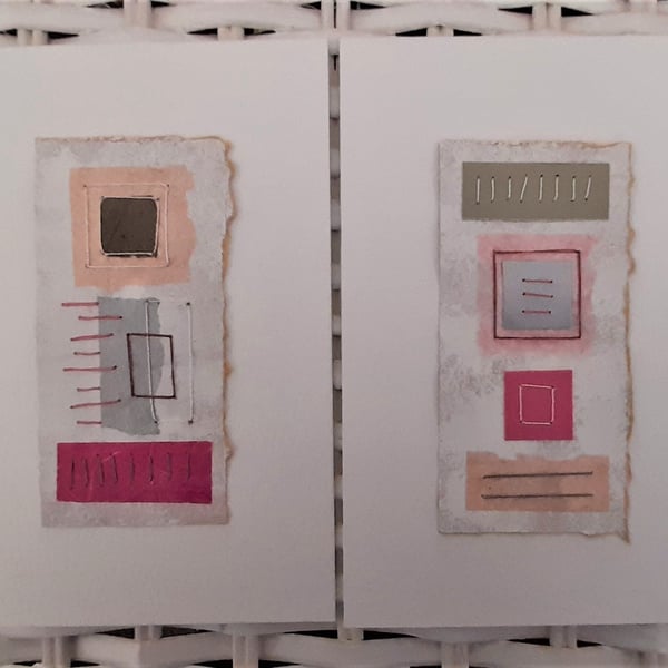 Colourful Combinations Grey Pink Handstitched Geometric Art Pictures