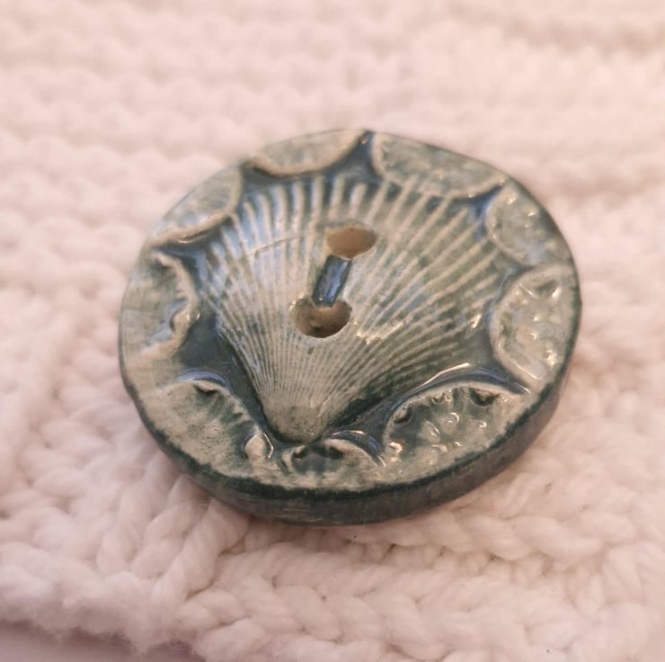 Large blue green seashell 3d embossed button - Folksy
