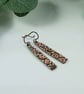 Copper Earrings, Patterned Bar Droppers with Niobium Ear Wires - Image 9