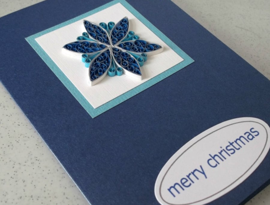 Handmade Christmas card - quilled, paper quilling, flower, snowflake
