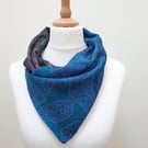 Sari silk and tweed neckwarmer, button wrap scarf. Double sided, reversible. Pur