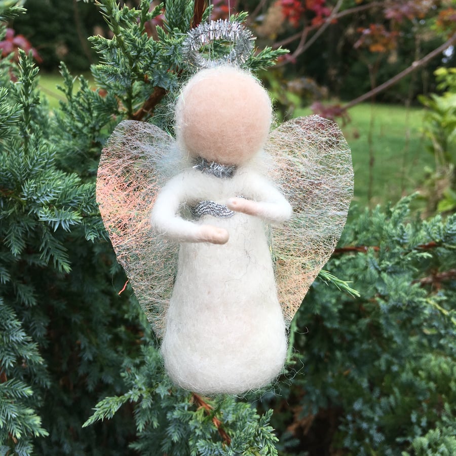 Christmas angel, needle felted hanging decoration 