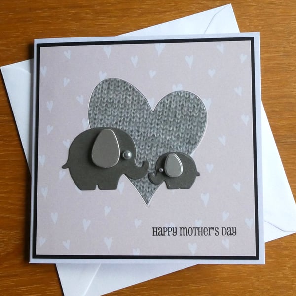 Happy Mother's Day Card - Elephant Mother's Day Card - Pink and Grey 