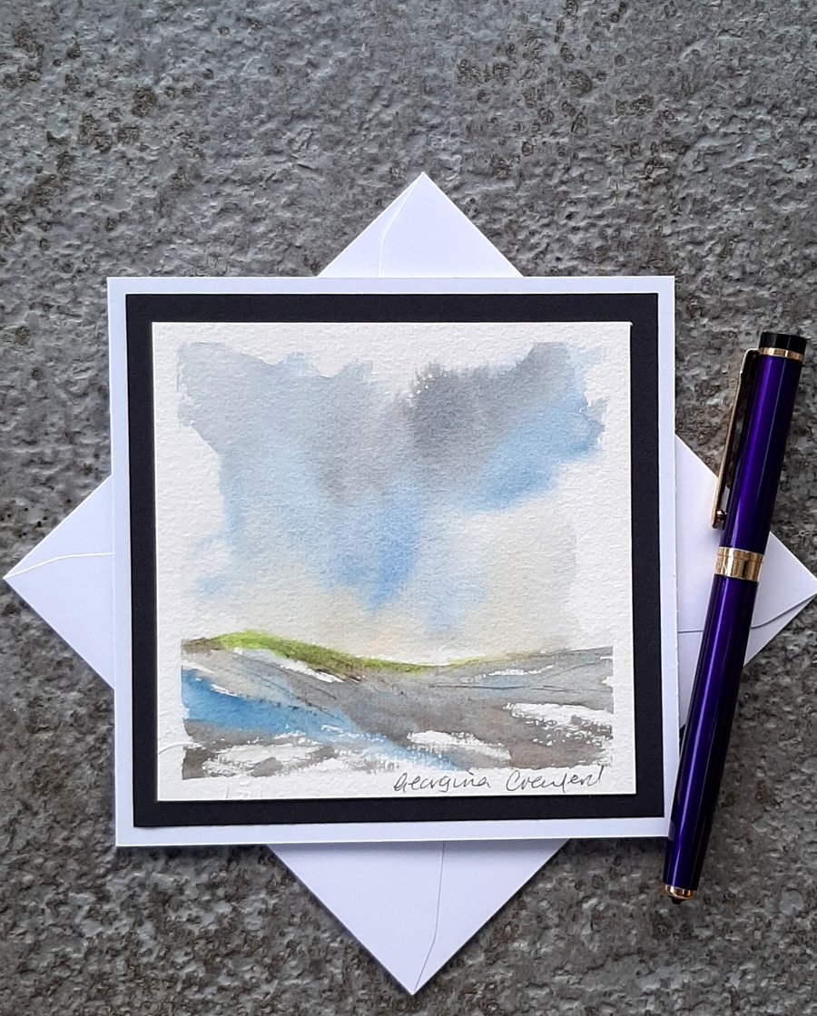 Handpainted Blank Card. Winter Colours. Letterbox Gift. Keepsake