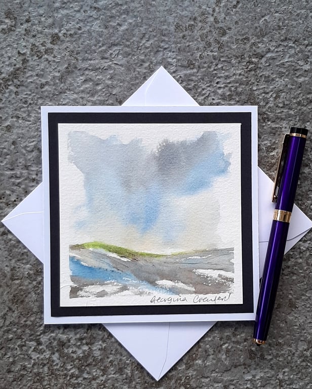 Handpainted Blank Card. Winter Colours. Letterbox Gift. Keepsake