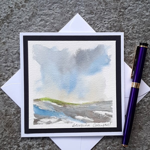 Handpainted Blank Card. Winter Colours. Letterbox Gift. Keepsake