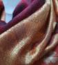Sari silk double sided infinity scarf. Shades of burnt orange, dark red, green w - Image 9