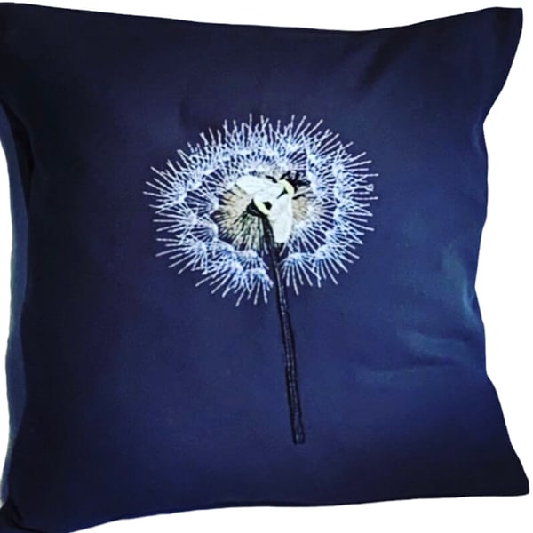 Dandelion & Bee Embroidered Cushion Cover NAVY Gift Idea 