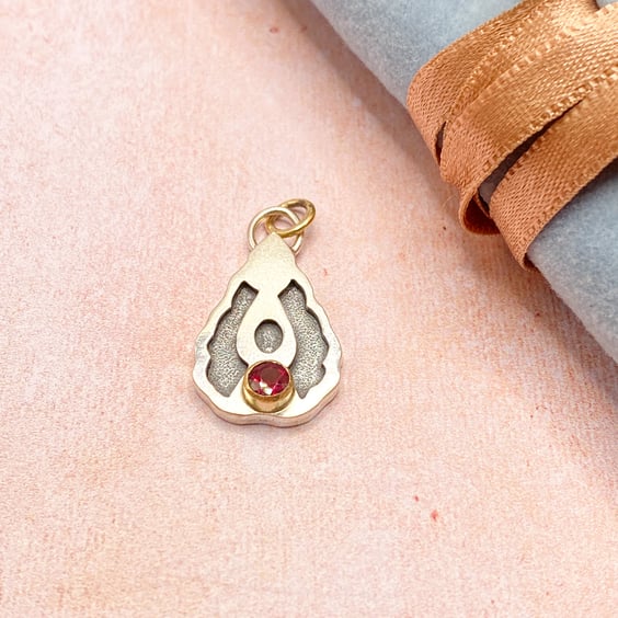 Natural Pink Tourmaline in Sterling Silver Art Nouveau Pendant