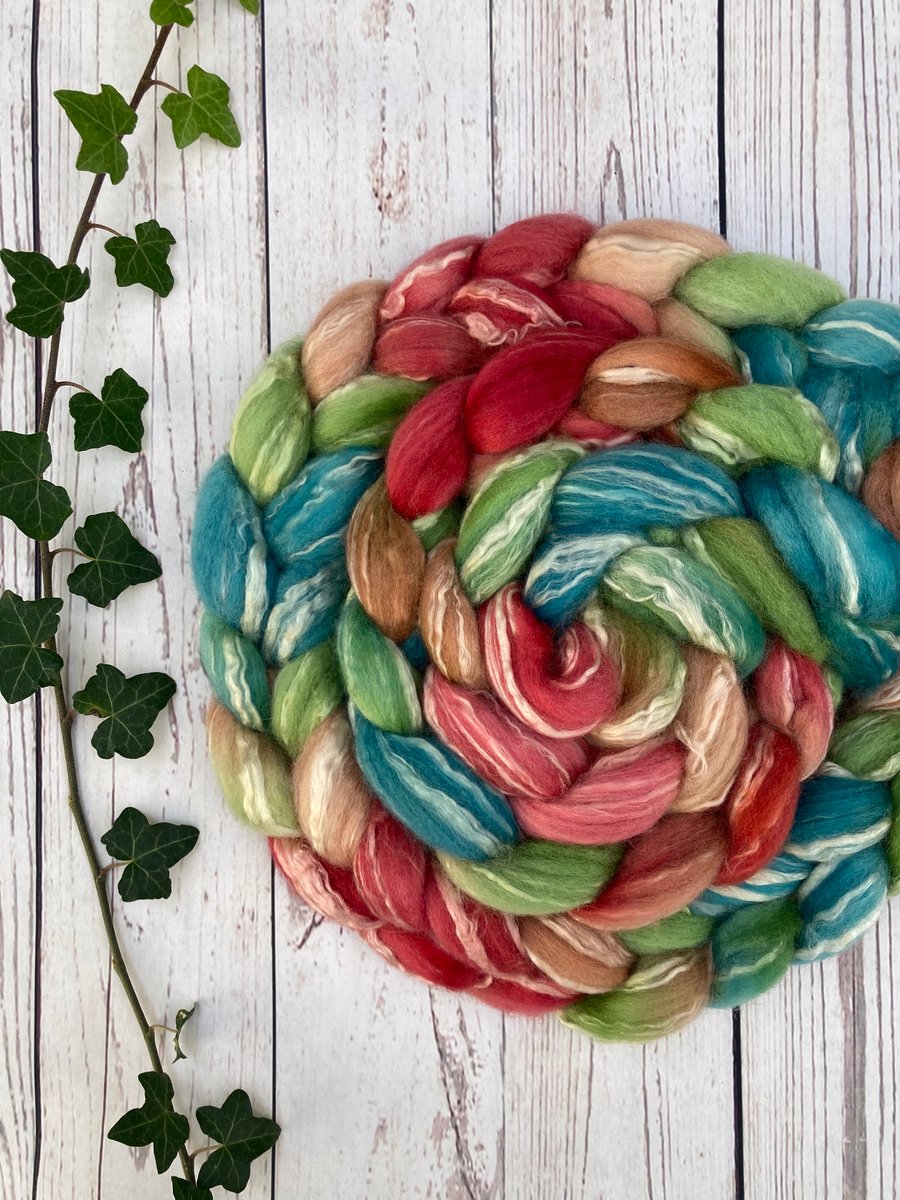 Spinning fibre BFL and seacell 100g Yuletide