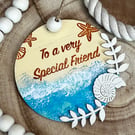 Wooden Hanging Decoration - special friend seaside themed. 