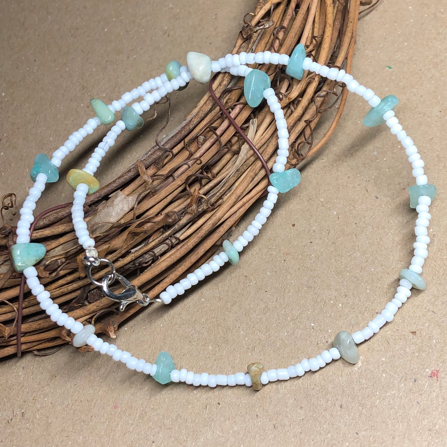 Aquamarine and seed bead choker necklace