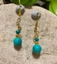 Gold Boho Earrings with Vibrant Turquoise Beads - Drop 1.25”