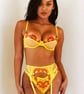 Yellow Mesh Lace Underwired Bra Lingerie Set With Garter