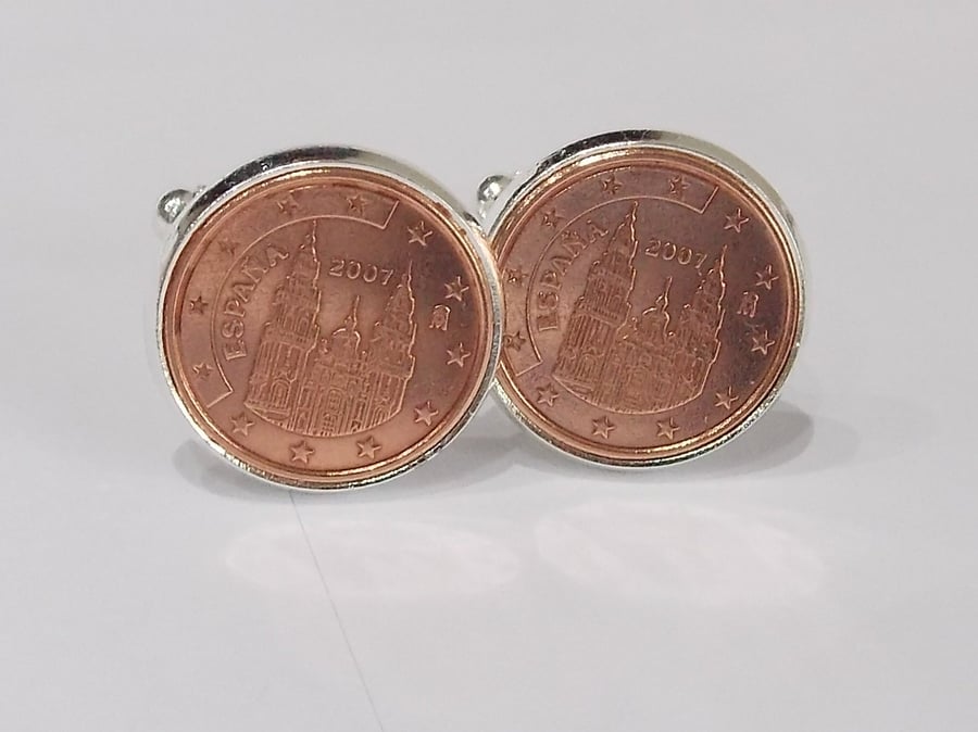 1 cent euro coin cufflinks from 2011 - Gift idea for bronze wedding anniversary