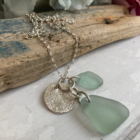 Aqua Scottish Sea Glass and Silver Pendant Necklace