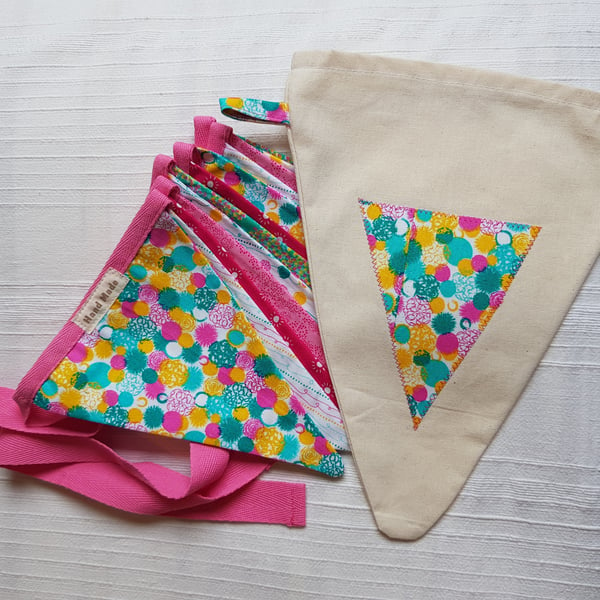 Cotton bunting in a bag:bright pink and turquoise