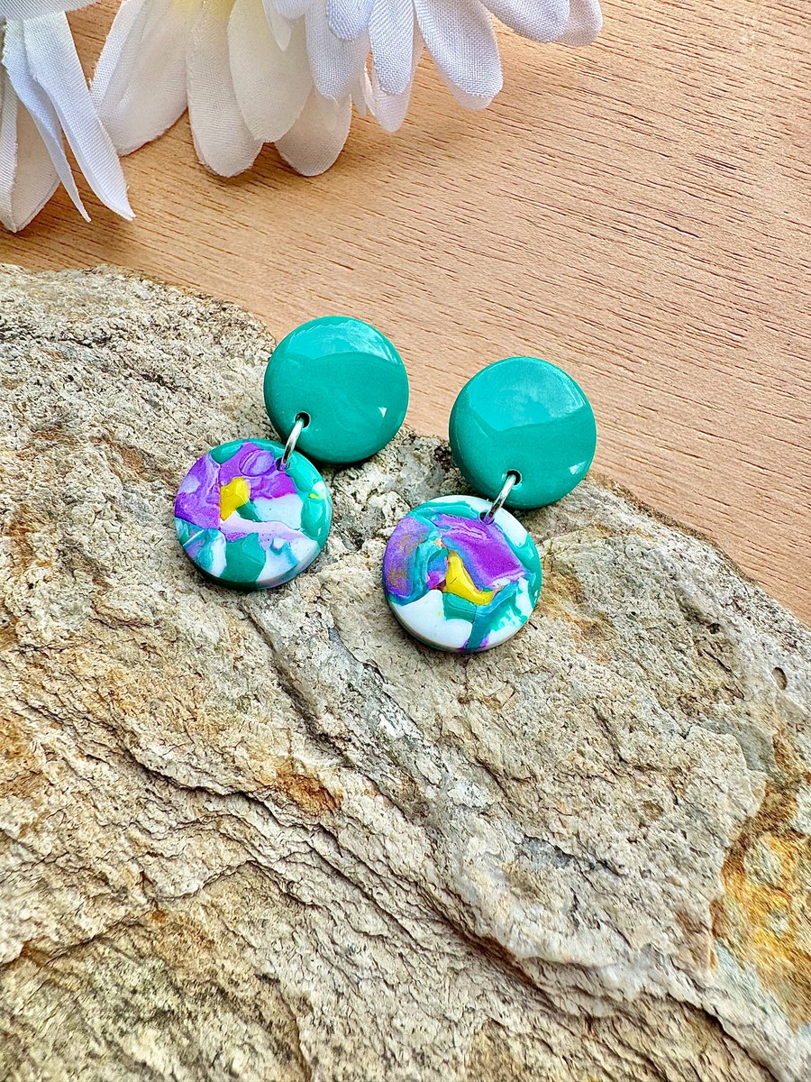Turquoise and More Double Circle Drop Earrings 