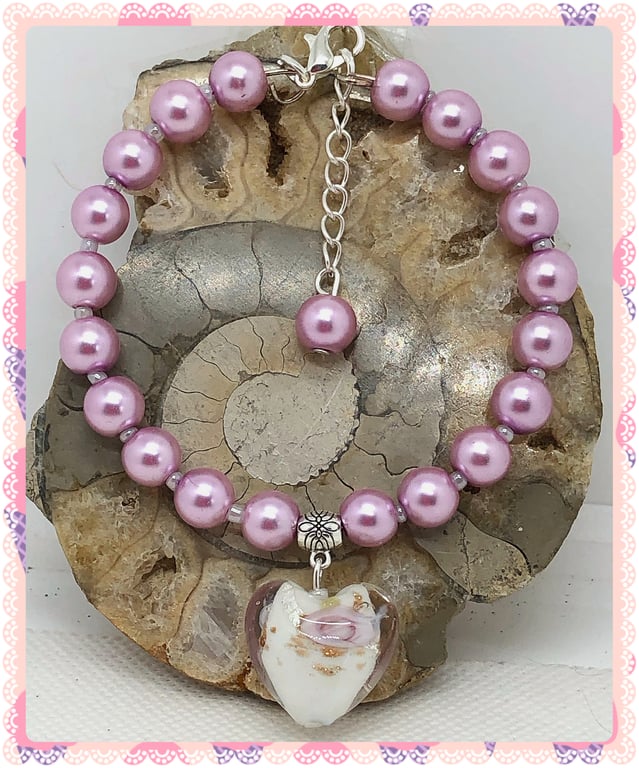 One of a Kind Lampwork heart bangle style bracelet 