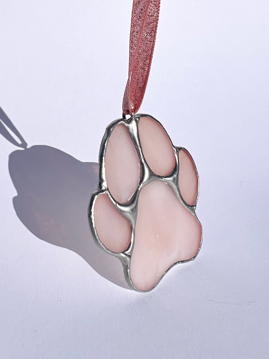Blush opal stained glass paw decoration - dog lover gift