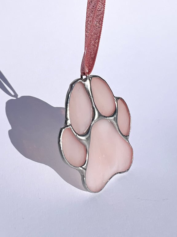 Blush opal stained glass paw decoration - dog lover gift